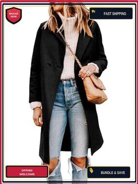 Wool Blend Pea Coat Long Trench Notch Collar Women's Winter